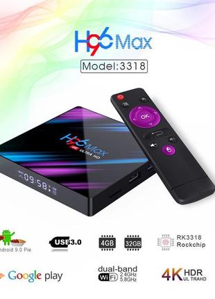 Смарт тв бокс h96 max rk3318 4/64гб 5g wifi bluetooth 4.0