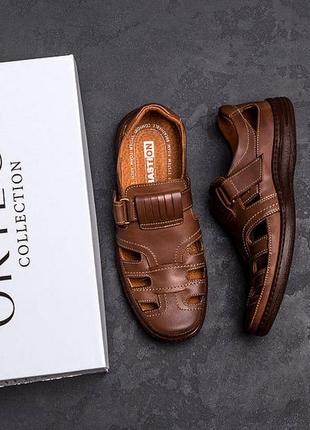 Мужские кожаные летние туфли comfort leather  brown9 фото