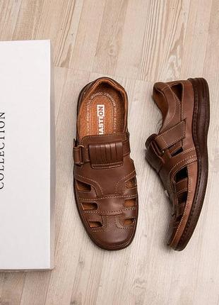 Мужские кожаные летние туфли comfort leather  brown3 фото