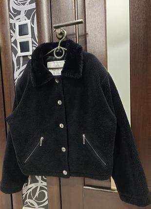 Крутая короткая плюшевая куртка, шубка тедди от nils черного цвета 44-46