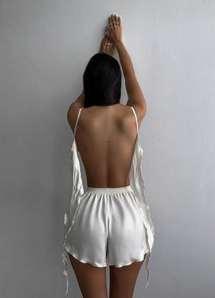 Шелковая женская пижама топ и шорты4 фото