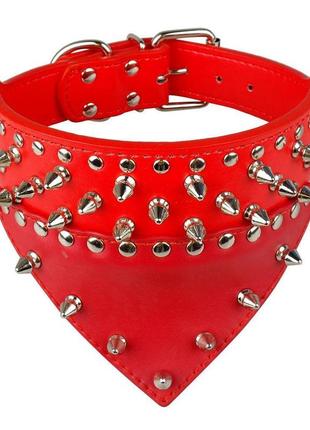 Шкіряний нашийник-бандана із шипами xl (56-70 см) lockdog червоний (2000002398486)