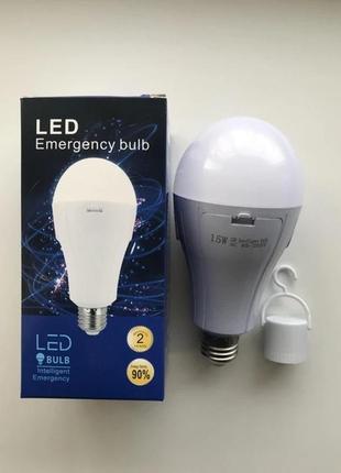 Аварійна led лампочка 15w цоколь e27 світло біле 1500lm з акум...