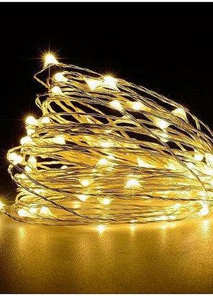 Гірлянда на батарейках premium біле тепле світло 100 smd led,1...