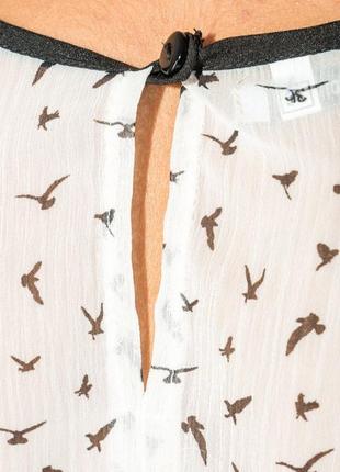 Блузка жіноча модний принт біло-чорний/птах4 фото