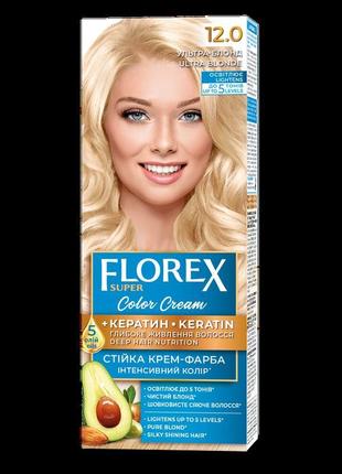 Стійка крем-фарба для волосся florex кератин 12.0 ультра-блонд...