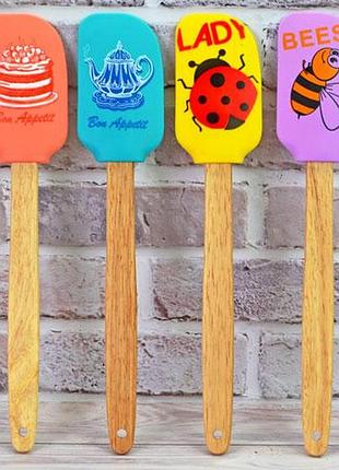 Лопатка силікон з дерев'яною ручкою та принтом 29.5*5*1см mh-3402  ish