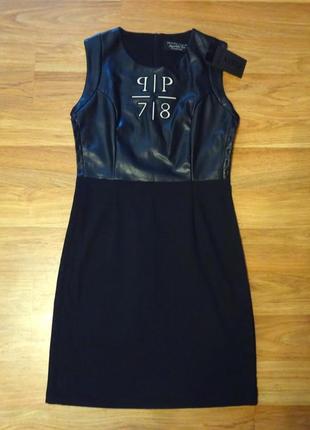Чорне плаття зі шкіряною вставкою philipp plein,р.m,46