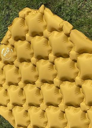 Надувний каремат похідний, туристичний wcg для кемпінгу (жовтий)7 фото