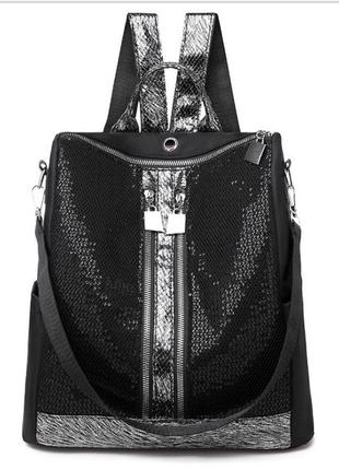 Сучасний рюкзак міський жіночий нейлоновий чорний класичний, м...2 фото