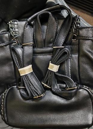 Рюкзак міський жіночий екошкіра + натуральна шкіра чорний клас...3 фото