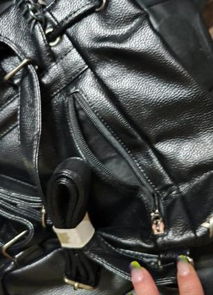 Рюкзак міський жіночий екошкіра + натуральна шкіра чорний клас...4 фото