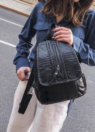 Рюкзак міський жіночий екошкіра чорний класичний, молодіжний с...6 фото