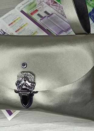 Жіноча сумочка на сріблясті ремінці з екошкіри стильна сумка ч...