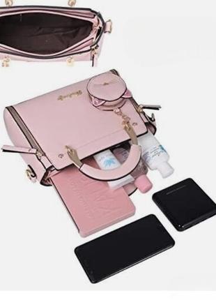 Елегантна сумка жіноча + гаманець, пудра, якісна еко-шкіра, бр...5 фото