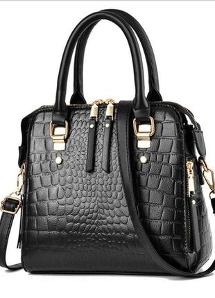 Сучасна жіноча чорна сумка через плече з екошкіри, модна тренд...2 фото