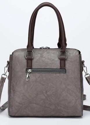 Стильна сумка жіноча еко шкіра темно-сіра комплект4 фото