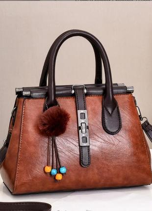 Сучасна жіноча коричнева сумка через плече з екошкіри, модна т...
