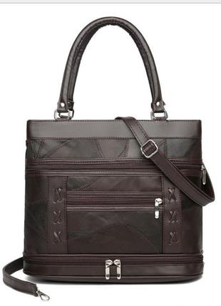 Жіноча сумка з натуральної шкіри+екокожа темно-коричневий стил...