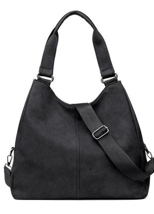 Сучасна жіноча чорна сумка з плечовим ременем з екошкіри, модн...