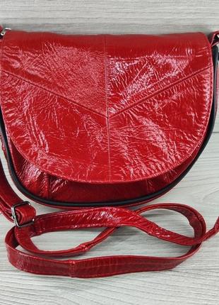 Жіноча сумка крос-боді, натуральна шкіра червона, регульований...