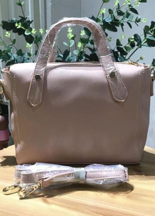 Жіноча сумка з натуральної шкіри пудра комплект стильна сумочк...2 фото
