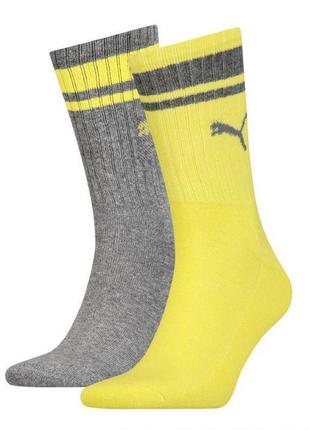 Шкарпетки puma crew regular stripe 2p unisex сірий, жовтий уні...2 фото