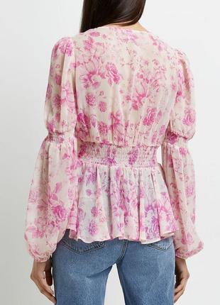 Брендовая нежно-розовая шифоновая блузка "river island" с цветочным принтом. размер uk12/eur38.4 фото