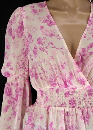 Брендовая нежно-розовая шифоновая блузка "river island" с цветочным принтом. размер uk12/eur38.8 фото