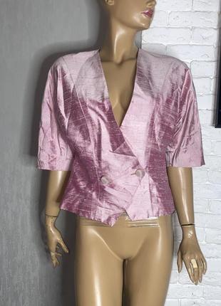 Винтажный шелковый пиджак жакет из дикого шелка розовый перламутр винтаж1 фото