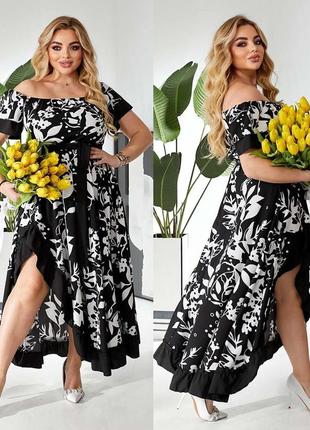 Платье нарядное длинное с воланом 7702 "цветы"