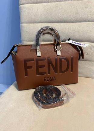 Жіноча сумка з екошкіри fendi фенді коричневого кольору молодіжна, брендова сумка через плече1 фото