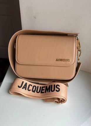Женская сумка кремовая из эко-кожи jacquemus cream молодежная, брендовая сумка-клатч- кошелёк бежевая маленькая через плечо