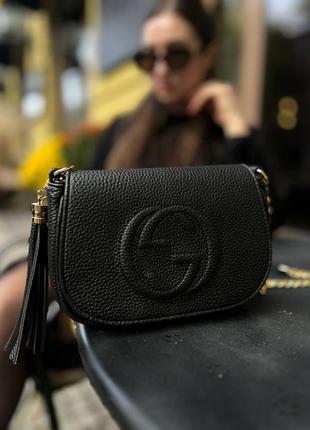 Женская сумка из эко-кожи gucci black гуччи черная молодежная, брендовая сумка через плечо