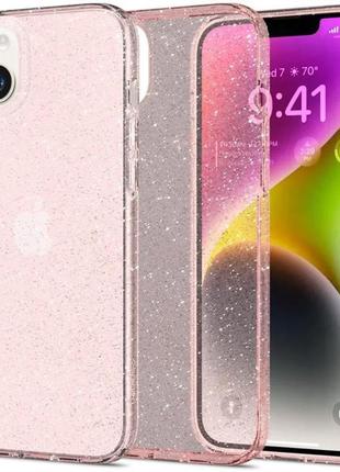Чохол spigen для iphone 14, liquid crystal glitter, rose quartz