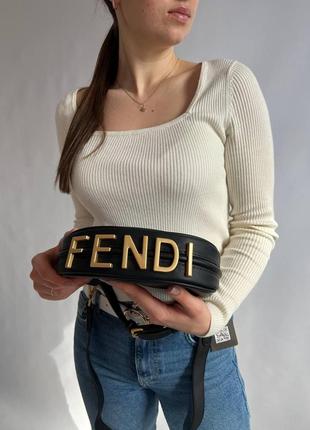 Жіноча сумка з еко-шкіри fendi hobo фенди чорна молодіжна, брендова сумка через плече7 фото