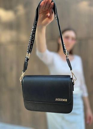 Женская сумка черного цвета из эко-кожи jacquemus le chiquito black молодежная, брендовая сумка-клатч маленькая через плечо