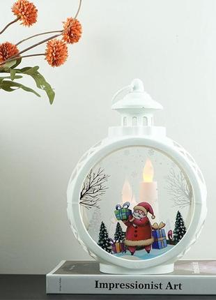 Ліхтар новорічний декоративний круглий дід мороз 13997 білий2 фото