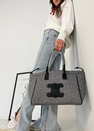 Жіноча сумка текстильна celine молодіжна, брендова сумка шопер через плече9 фото