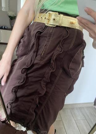 Необычная коричневая юбка карандаш фактурная2 фото