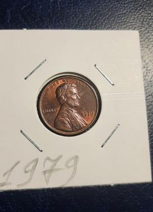 Монета сша 1 цент, 1979 року, без мітки монетного двору6 фото