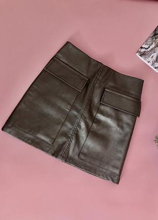 Юбка-трапеция с кожзаменителя / спідниця-трапеція