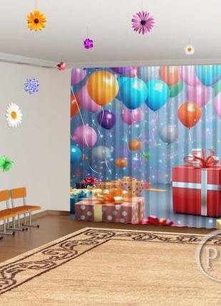 Фото шторы в детский сад на выпускной "шары с подарками, прощай детский сад 1" - любой размер