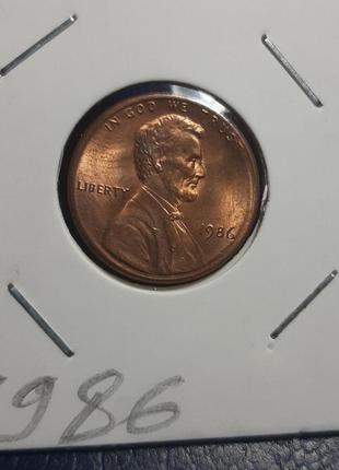 Монета сша 1 цент, 1986 року, без мітки монетного двору3 фото