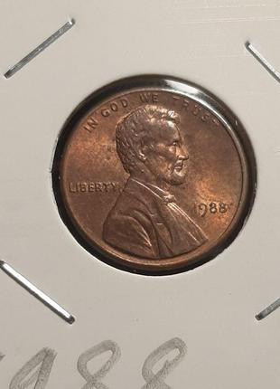 Монета сша 1 цент, 1988 року, без мітки монетного двору6 фото