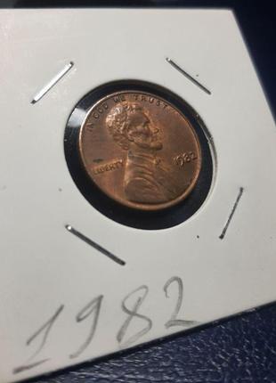 Монета сша 1 цент, 1982 року, lincoln cent, без мітки монетного двору2 фото