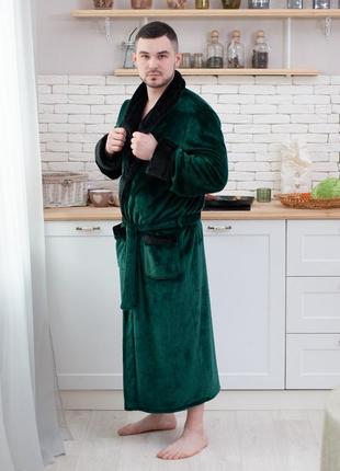Мужской махровый халат, теплый халат мужской длинный с воротником1 фото