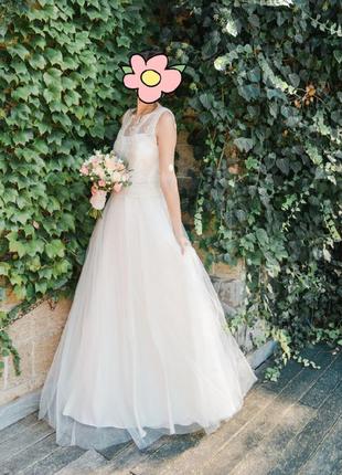 Весільна сукня/квіть айворі/розмір s-m/француз.мереживо + фатин/а4 фото