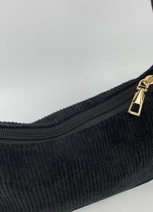 Женская вельветовая сумка багет черного цвета | белая сумка багет вельветовая3 фото