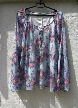 Легка шифонова блуза, туніка в стилі бохо з мереживними вставками2 фото